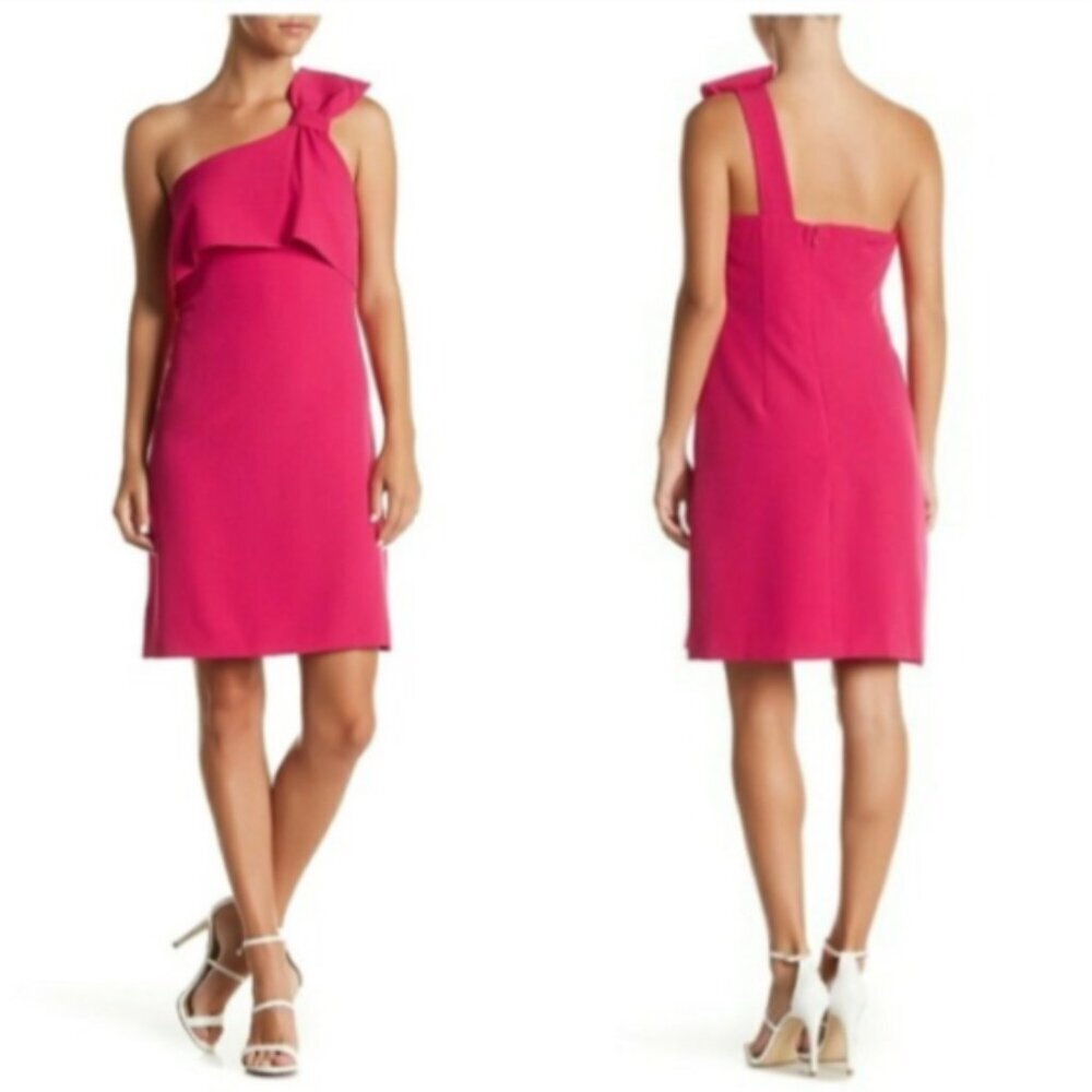 Adrianna Papell One Shoulder Dress Sz 6 Pink #196D